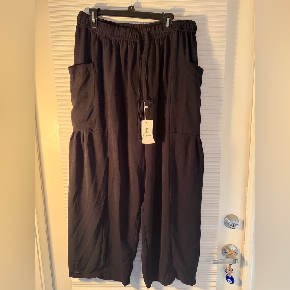 Flygo Women's Black Wide Leg Pants Summer Loose Fit Beach Palazzo Harem Pants